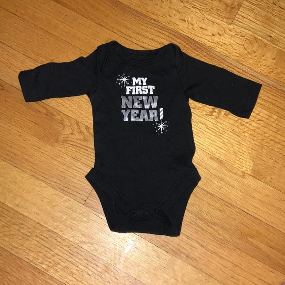 Faded Glory Newborn My First New Year Black Long Sleeve Bodysuit - Picture 1 of 3
